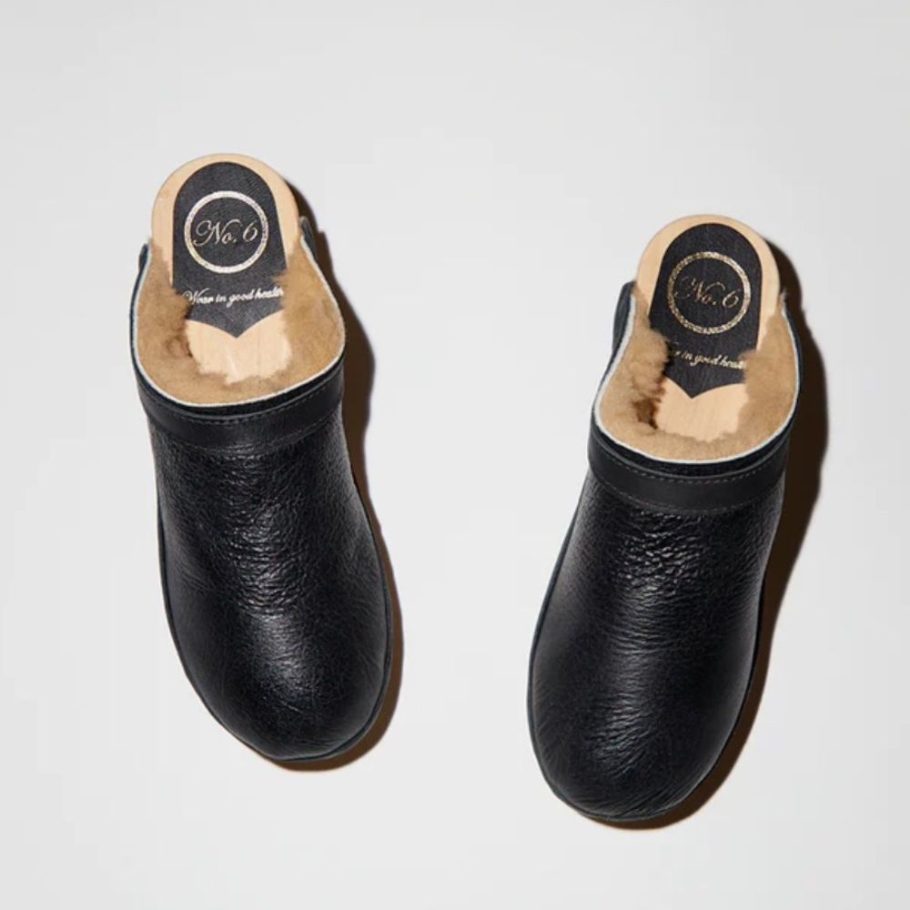 No.6 Dakota Shearling Clog Mid Heel Ink Aviator, 42/12